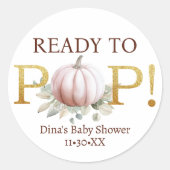 Blush Pumpkin Ready to Pop Baby Shower Sticker ラウンドシール (正面)