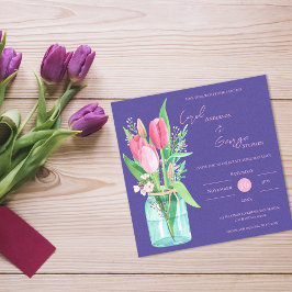 Blush & Purple Floral Mason Jar Wedding Invitation マグネット招待状