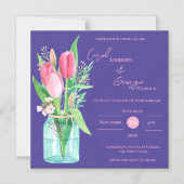 Blush & Purple Floral Mason Jar Wedding Invitation マグネット招待状 (正面)