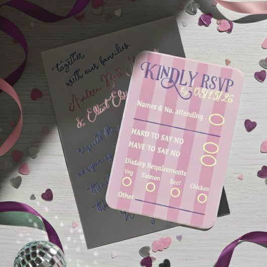 Blush & Purple Spring Disco RSVP Wedding エンクロージャーカード