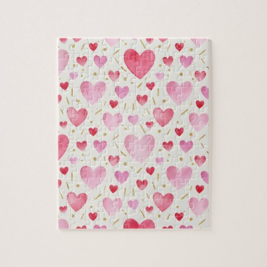Blush Radiance | Pink & Gold Watercolor Hearts ジグソーパズル (縦)