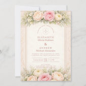 Blush Ranunculus Rose Garden Wedding 招待状 (正面)