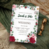 Blush Red elegant seasonal florals 招待状