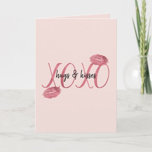 Blush Red Pink XOXO Lips Kisses カード (正面)