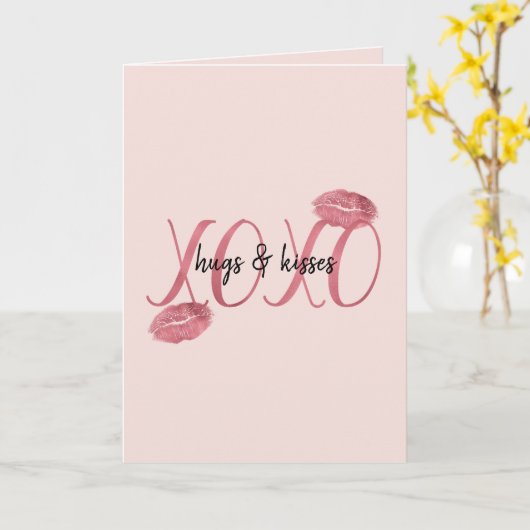 Blush Red Pink XOXO Lips Kisses カード (黄色い花)