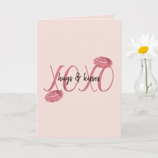 Blush Red Pink XOXO Lips Kisses カード (小さな植物)