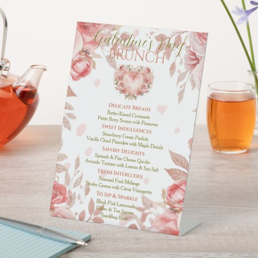 Blush Rococo Floral Heart Galentine Brunch Menu 台座サイン (インサイチュ)