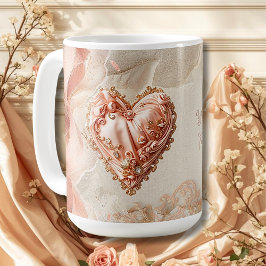 Blush Rococo Heart Filigree Romantic Keepsake コーヒーマグカップ