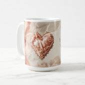 Blush Rococo Heart Filigree Romantic Keepsake コーヒーマグカップ (正面左)
