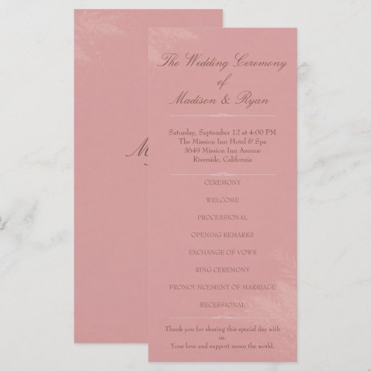 Blush Romance Wedding Program プログラム (正面/裏面)