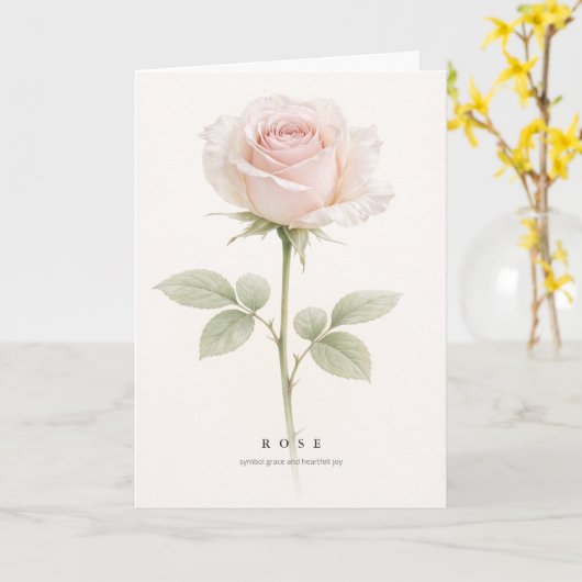 Blush Rose Botanical Art Symbol of Grace and Joy カード (黄色い花)