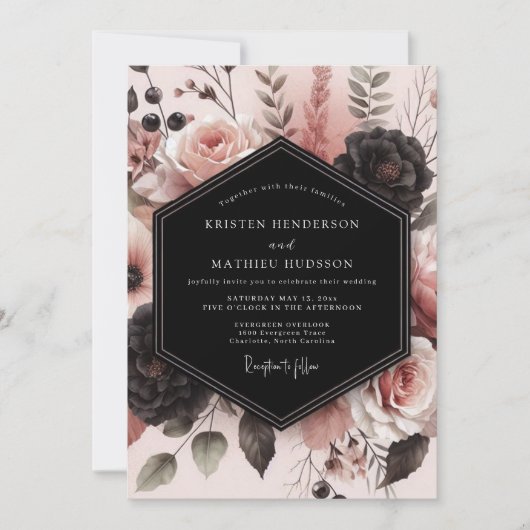 Blush Rose Botanical Romance Wedding 招待状 (正面)