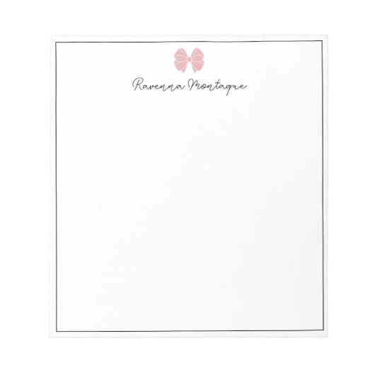 Blush Rose Bow Border Script Custom Name Script ノートパッド (正面)