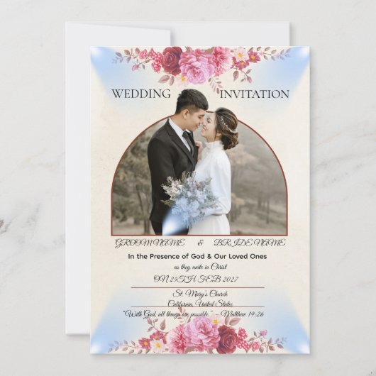 Blush Rose Church Wedding Card 招待状 (正面)