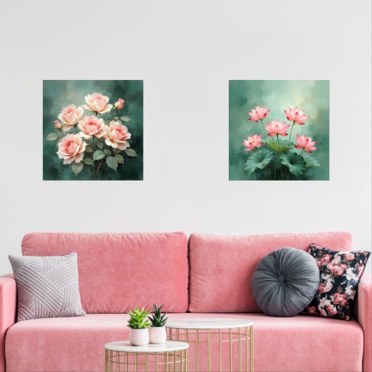 Blush Rose Elegance on Deep Jade (リビング)