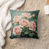 Blush Rose Elegance on Deep Jade クッション (ブランケット)