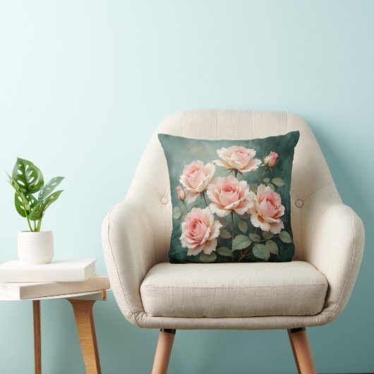 Blush Rose Elegance on Deep Jade クッション (椅子)