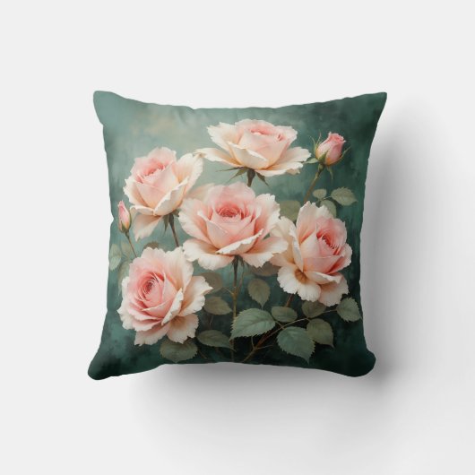 Blush Rose Elegance on Deep Jade クッション (裏面)