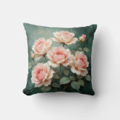 Blush Rose Elegance on Deep Jade クッション (正面)