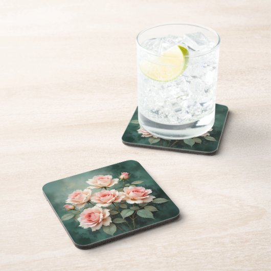 Blush Rose Elegance on Deep Jade コースター (右側)