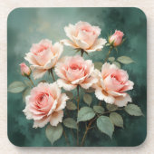 Blush Rose Elegance on Deep Jade コースター (正面)