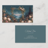 Blush Rose Floral and Misty Valley Gold Frame 名刺 (正面/裏面)