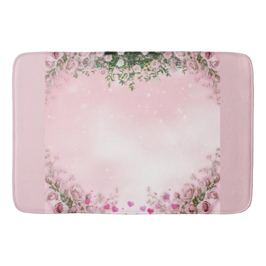 Blush Rose Floral Bathroom Mat バスマット (正面)