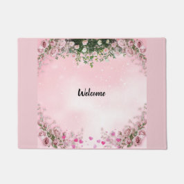 Blush Rose Floral Entry Way Welcome Door Mat ドアマット