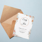 Blush Rose Floral Frame Elegant Wedding Invitation 招待状