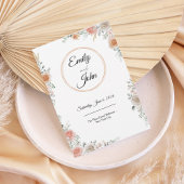 Blush Rose Floral Frame Elegant Wedding Invitation 招待状