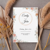 Blush Rose Floral Frame Elegant Wedding Invitation 招待状