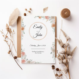 Blush Rose Floral Frame Elegant Wedding Invitation 招待状