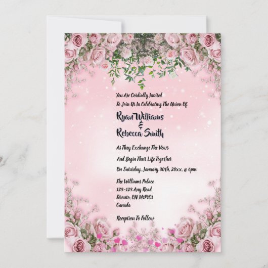 - Blush Rose Floral Wedding Invitation 招待状 (正面)