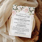 Blush Rose Flowers Funeral Celebration of Life 招待状