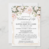 Blush Rose Flowers Funeral Celebration of Life 招待状 (正面)