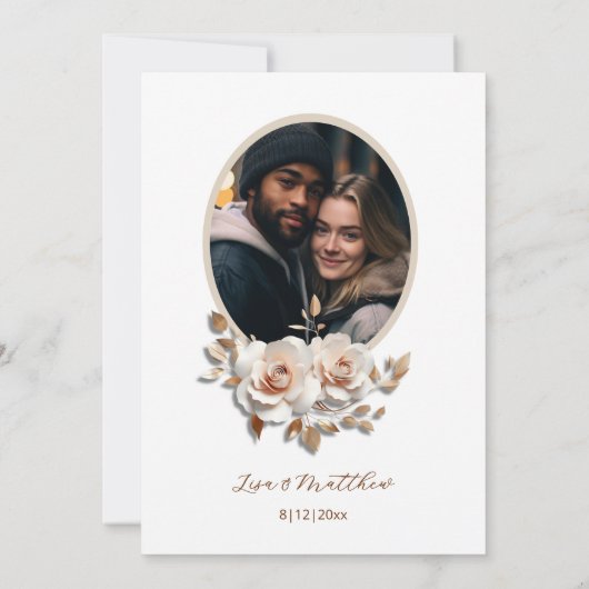 Blush  Rose Gold 3D Flowers Simple 招待状 (裏面)