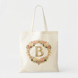 Blush Rose Gold Floral Monogram Letter B Wedding トートバッグ