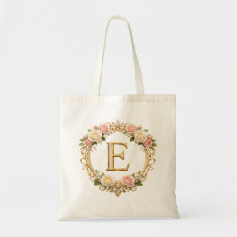 Blush Rose Gold Floral Monogram Letter E Wedding トートバッグ