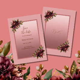 Blush Rose Gold Floral wedding Save the Date 招待状