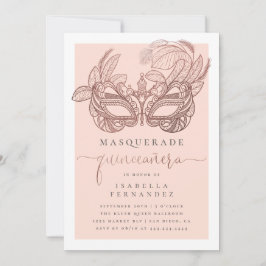 Blush & Rose Gold Masquerade Quinceañera Birthday 招待状