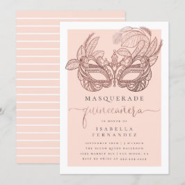 Blush & Rose Gold Masquerade Quinceañera Birthday 招待状