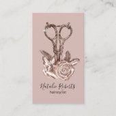 Blush Rose Gold Scissor Flowers Hair Stylist Salon 名刺 (正面)