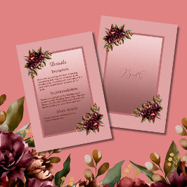 Blush Rose Gold Script - Burgundy floral wedding エンクロージャーカード