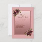 Blush Rose Gold Script - Burgundy floral wedding 出欠カード (正面)