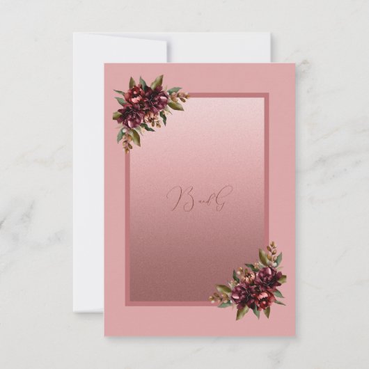 Blush Rose Gold Script - Burgundy floral wedding 出欠カード (裏面)