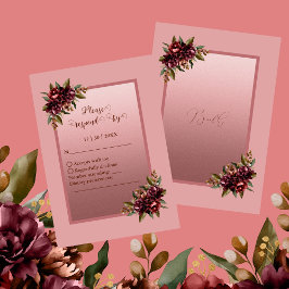 Blush Rose Gold Script - Burgundy floral wedding 出欠カード