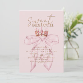 Blush Rose & Gold Sweet 16 Bow Crown Birthday  招待状