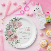 Blush Rose Greenery Eucalypt 55th Birthday ペーパープレート (パーティー)