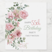 Blush Rose Greenery Eucalypt 55th Birthday ワインラベル (シングルラベル)