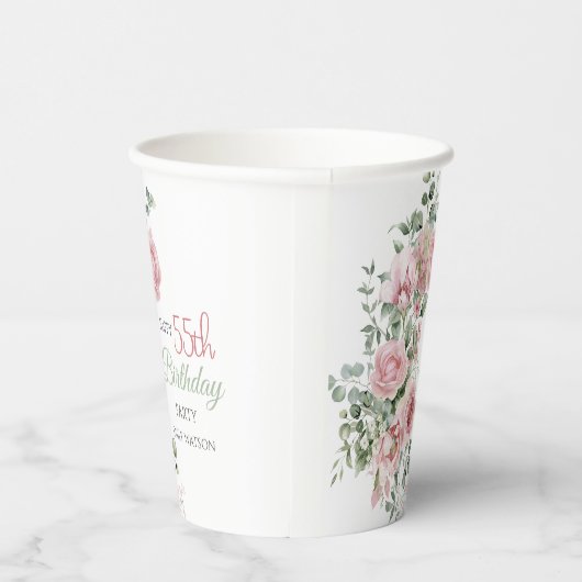 Blush Rose Greenery Eucalypt 55th Birthday 紙コップ (右)